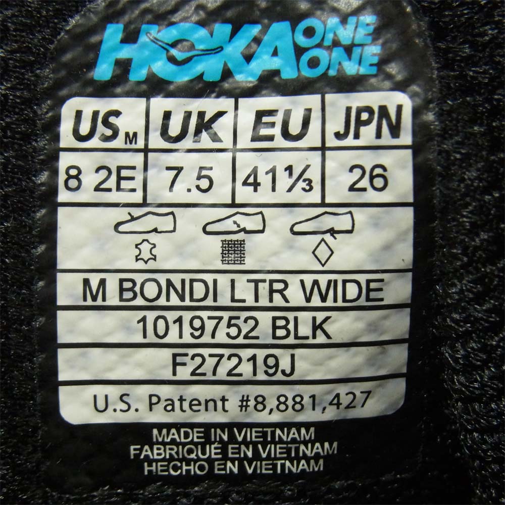 HOKA ONE ONE ホカ オネオネ 1019752 BONDAI LTR WIDE ボンダイ レザー ワイド ランニング スニーカー ブラック系 26cm【新古品】【未使用】【中古】