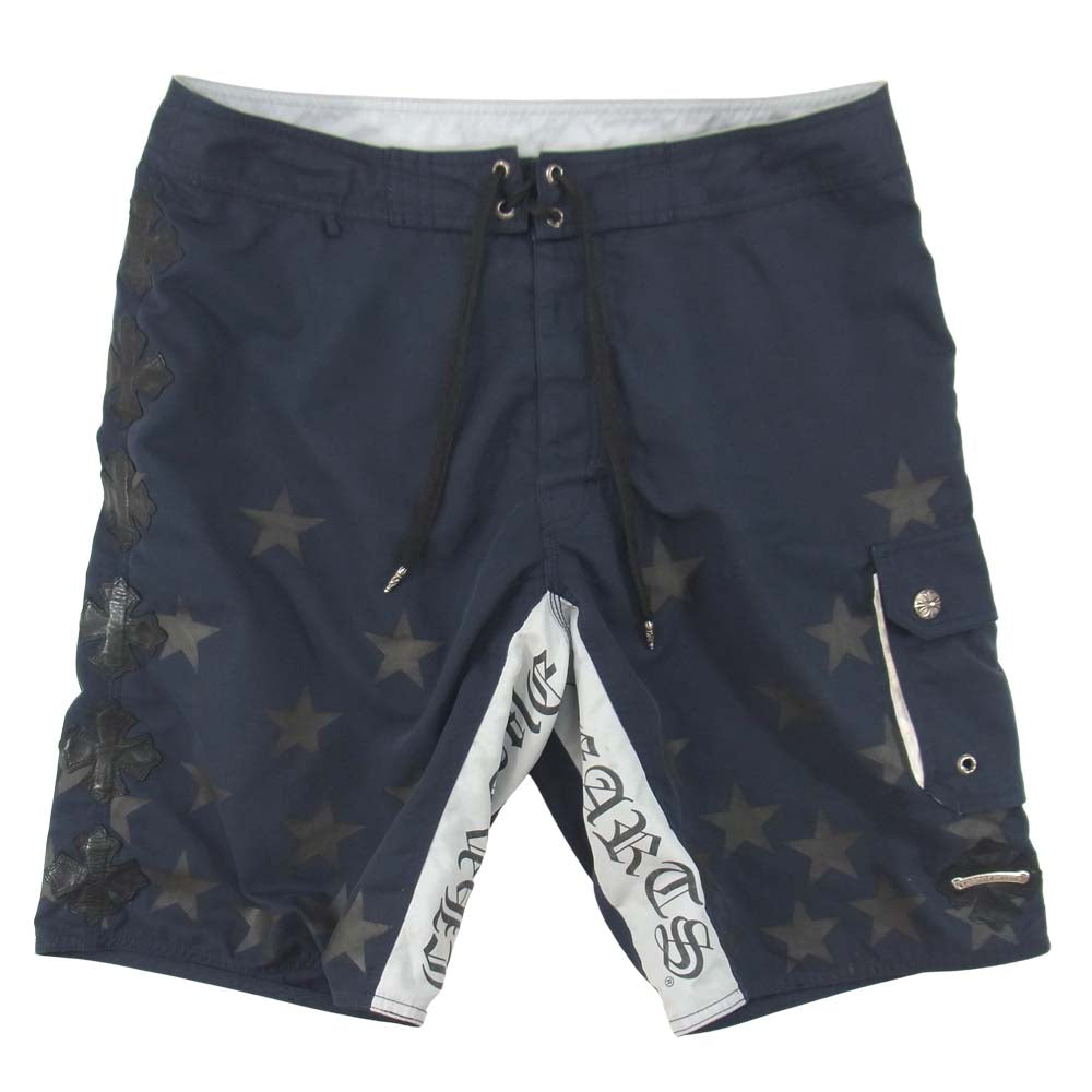 CHROME HEARTS クロムハーツ（原本無） 国内正規品 クロスボール ボタン ハーフ ショート パンツ ネイビー系 34【中古】
