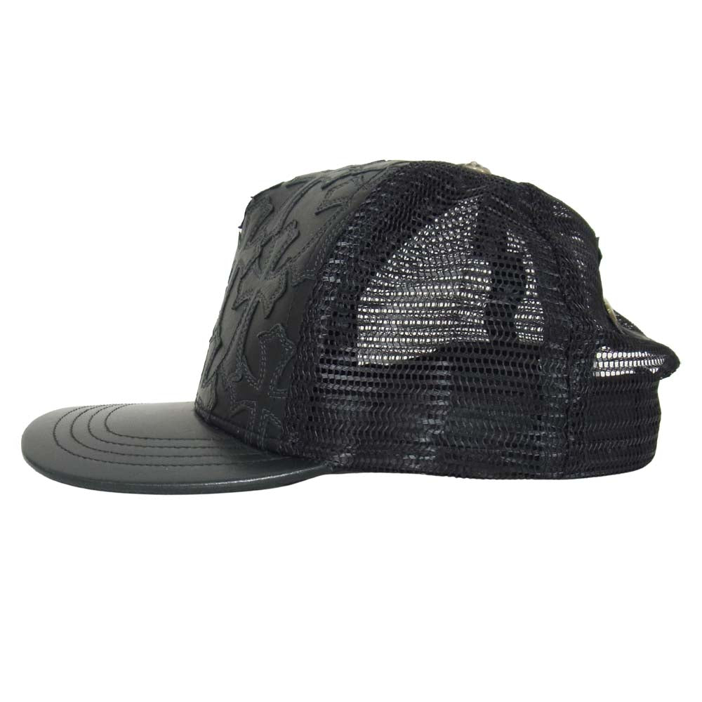 CHROME HEARTS クロムハーツ（原本無） セメタリー クロスパッチ レザー メッシュトラッカー キャップ ブラック系 53～60【中古】