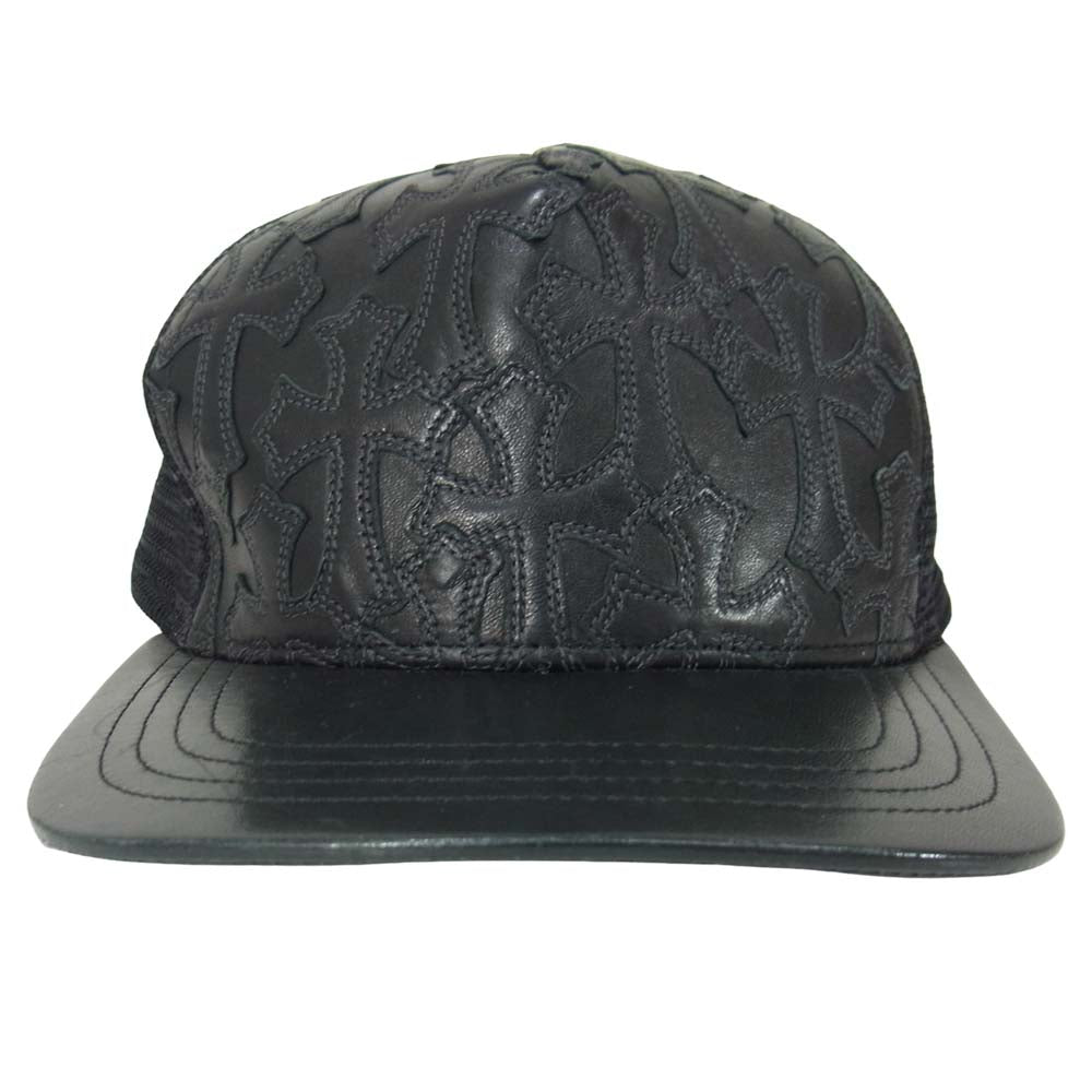 CHROME HEARTS クロムハーツ（原本無） セメタリー クロスパッチ レザー メッシュトラッカー キャップ ブラック系 53～60【中古】