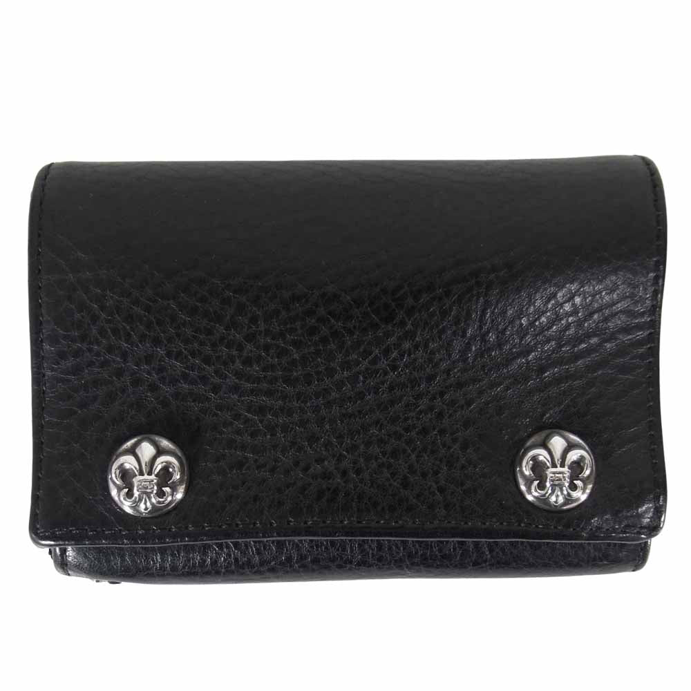 CHROME HEARTS クロムハーツ（原本有） 3FOLD 3フォールド フレアボタン レザー ウォレット ブラック系【中古】