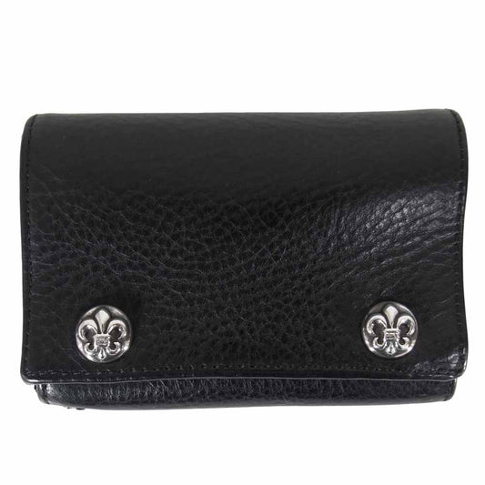 CHROME HEARTS クロムハーツ（原本有） 3FOLD 3フォールド フレアボタン レザー ウォレット ブラック系【中古】