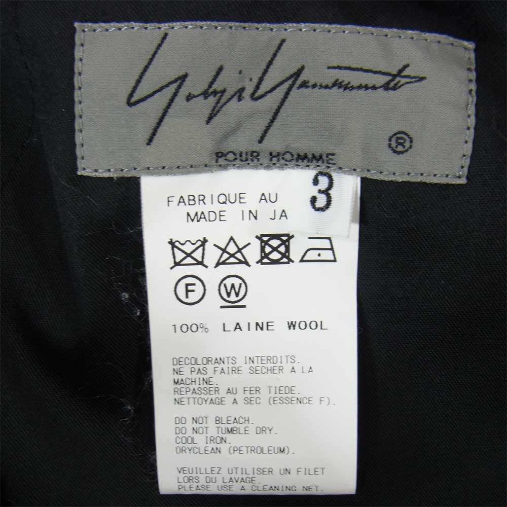 Yohji Yamamoto ヨウジヤマモト POUR HOMME プールオム HW-P97-100  18SS Ball Fastener Pants ボールファスナー シワギャバ ウールギャバジン テーパードパンツ ブラック系 3【中古】