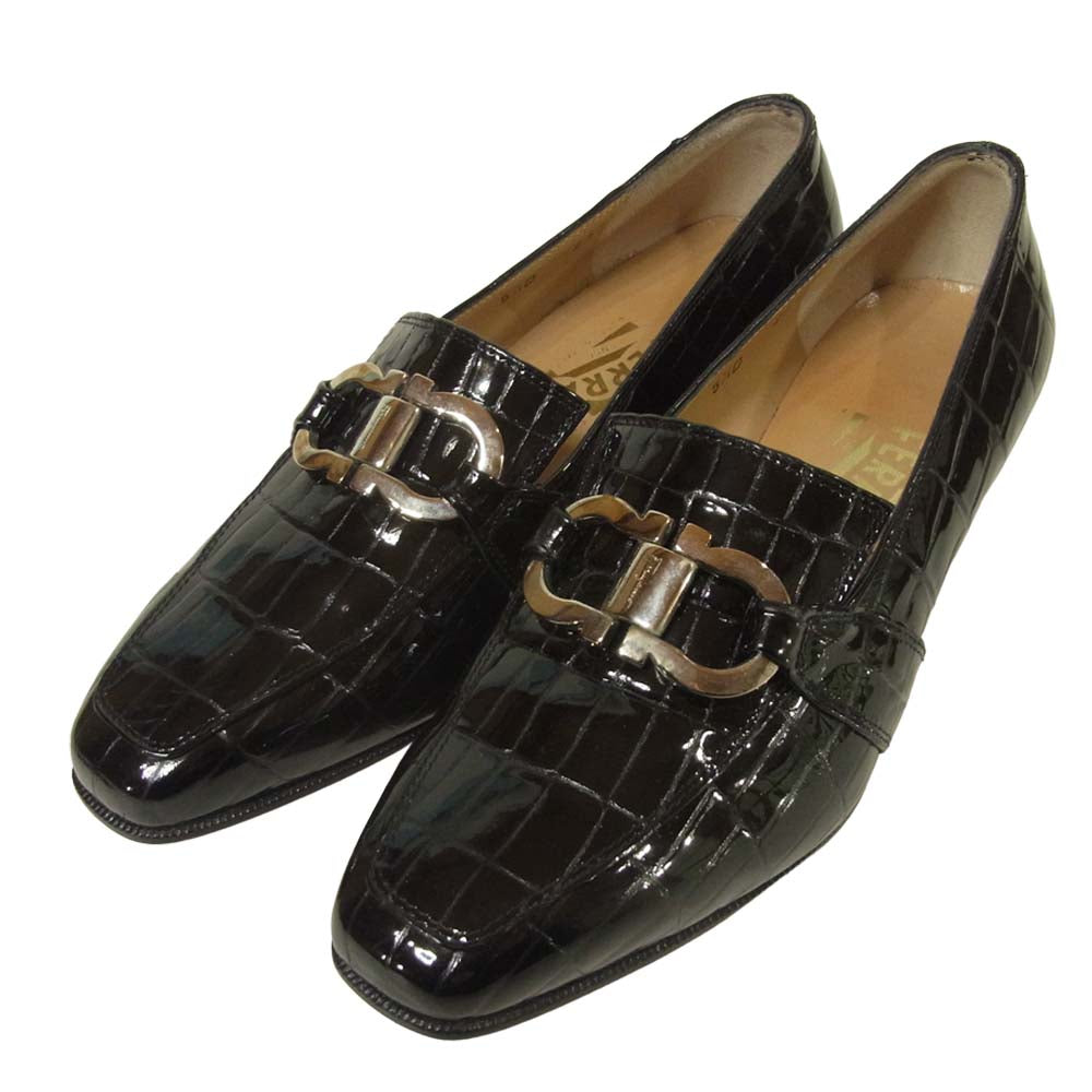 Salvatore Ferragamo サルヴァトーレフェラガモ 型押し パンプス DQ 54029 233 イタリア製 ブラック系 5.5D【中古】