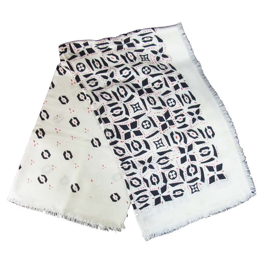 LOUIS VUITTON ルイ・ヴィトン MP1625  モノグラム グラフィック シルク ウール ショール ストール ホワイト系【新古品】【未使用】【中古】