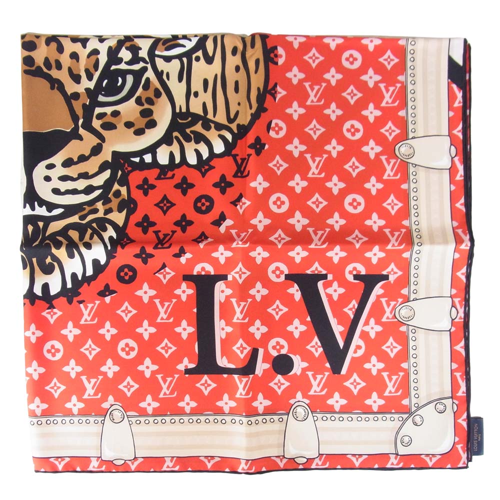 LOUIS VUITTON ルイ・ヴィトン M70693 カレ アニマル シルク スカーフ レッド系【新古品】【未使用】【中古】