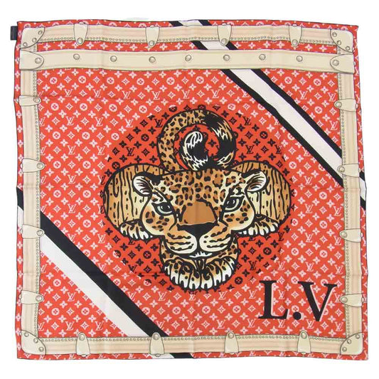 LOUIS VUITTON ルイ・ヴィトン M70693 カレ アニマル シルク スカーフ レッド系【新古品】【未使用】【中古】