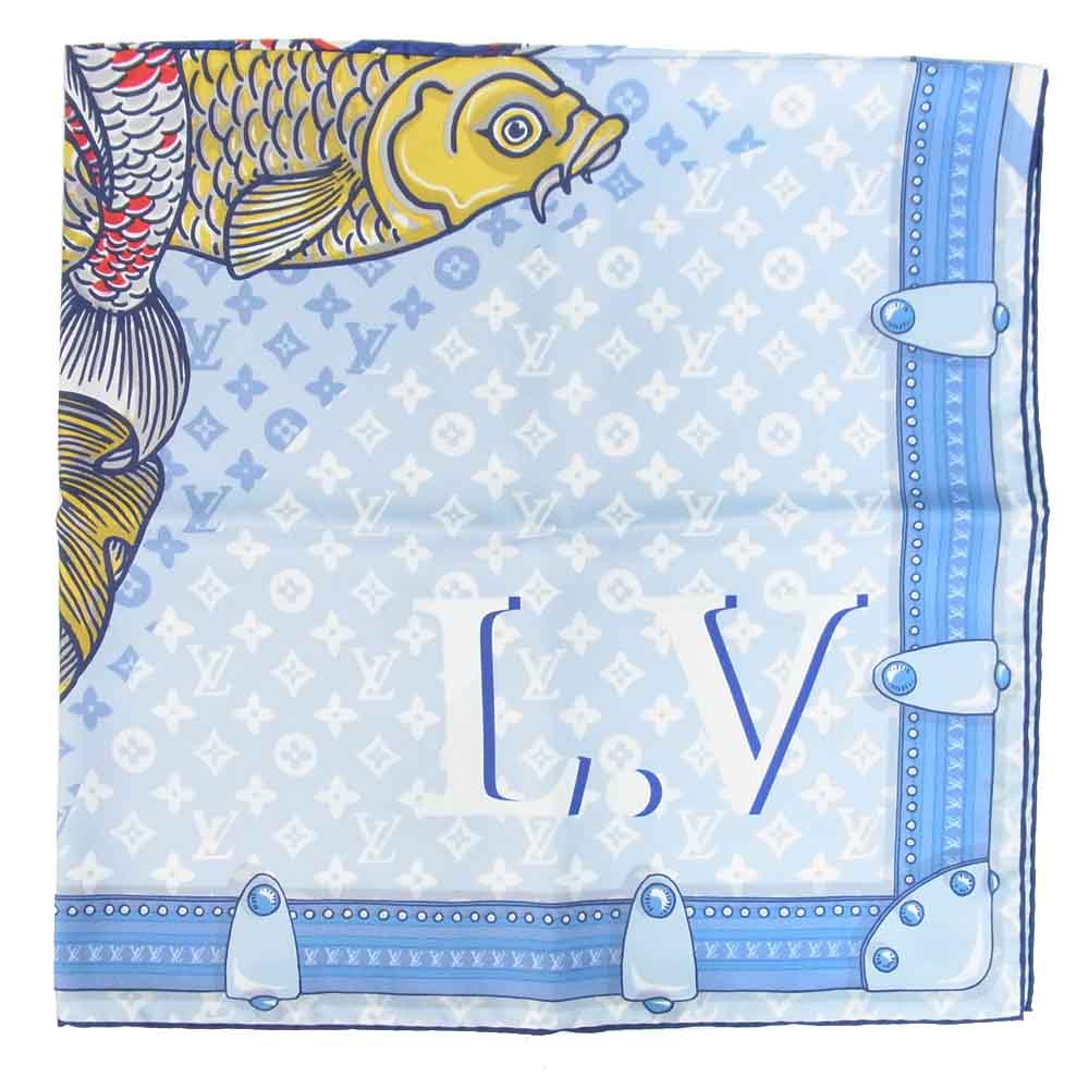 LOUIS VUITTON ルイ・ヴィトン M70692 モノグラム 鯉 スカーフ シルク イタリア製 ライトブルー系【新古品】【未使用】【中古】