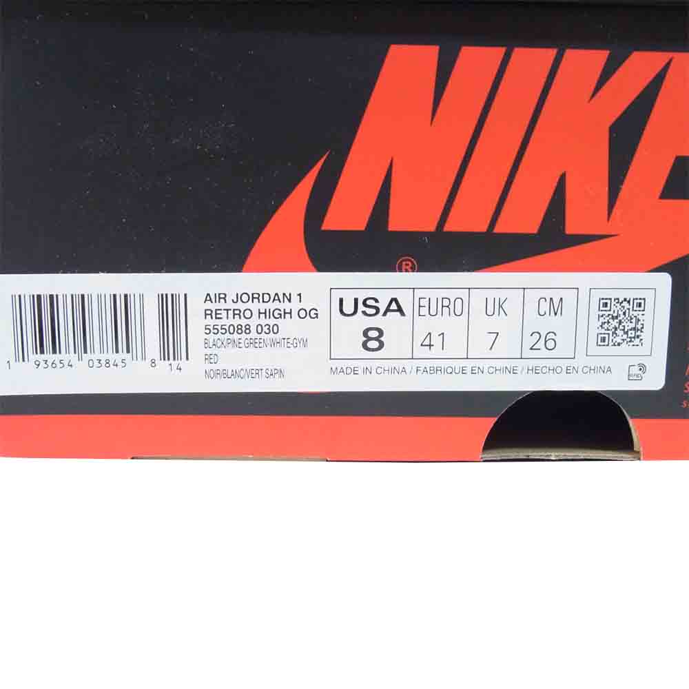NIKE ナイキ 555088 030 AIR JORDAN 1 RETRO HIGH OG スニーカー Black/Pine Green US8【美品】【中古】
