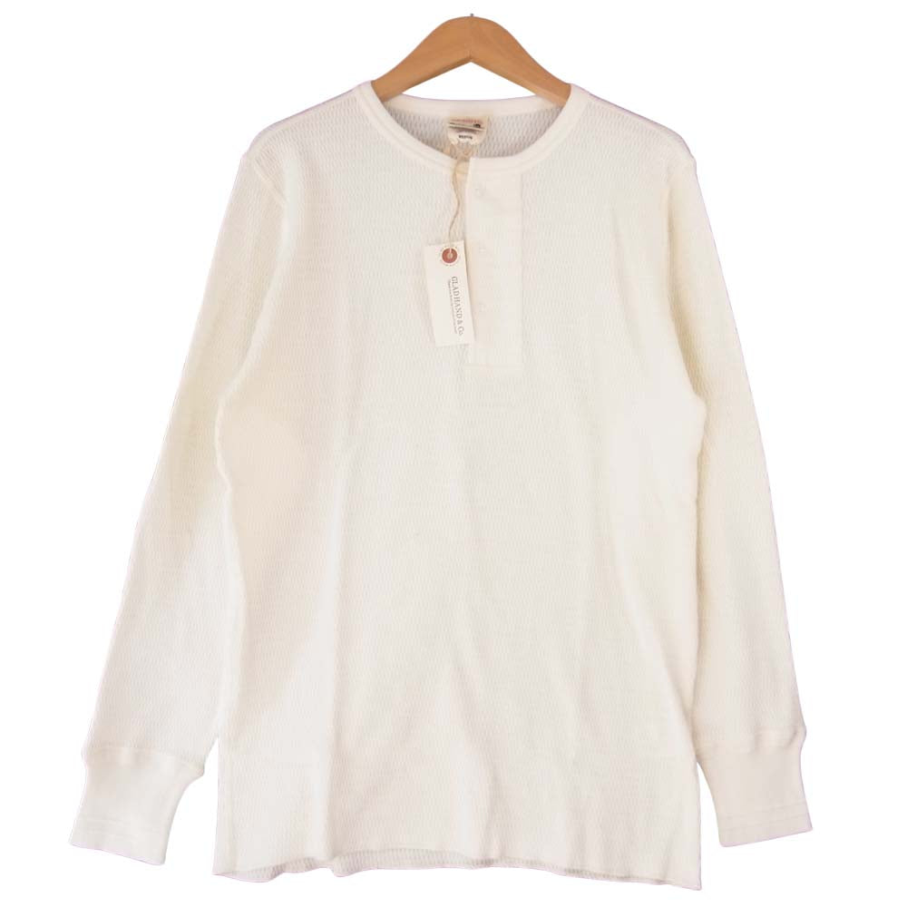 GLADHAND & Co. グラッドハンド GLADHAND-11 11 WAFFLE HENRY L/S T-SHIRTS ヘンリーネック ワッフル ロング Tシャツ ホワイト系 M【新古品】【未使用】【中古】