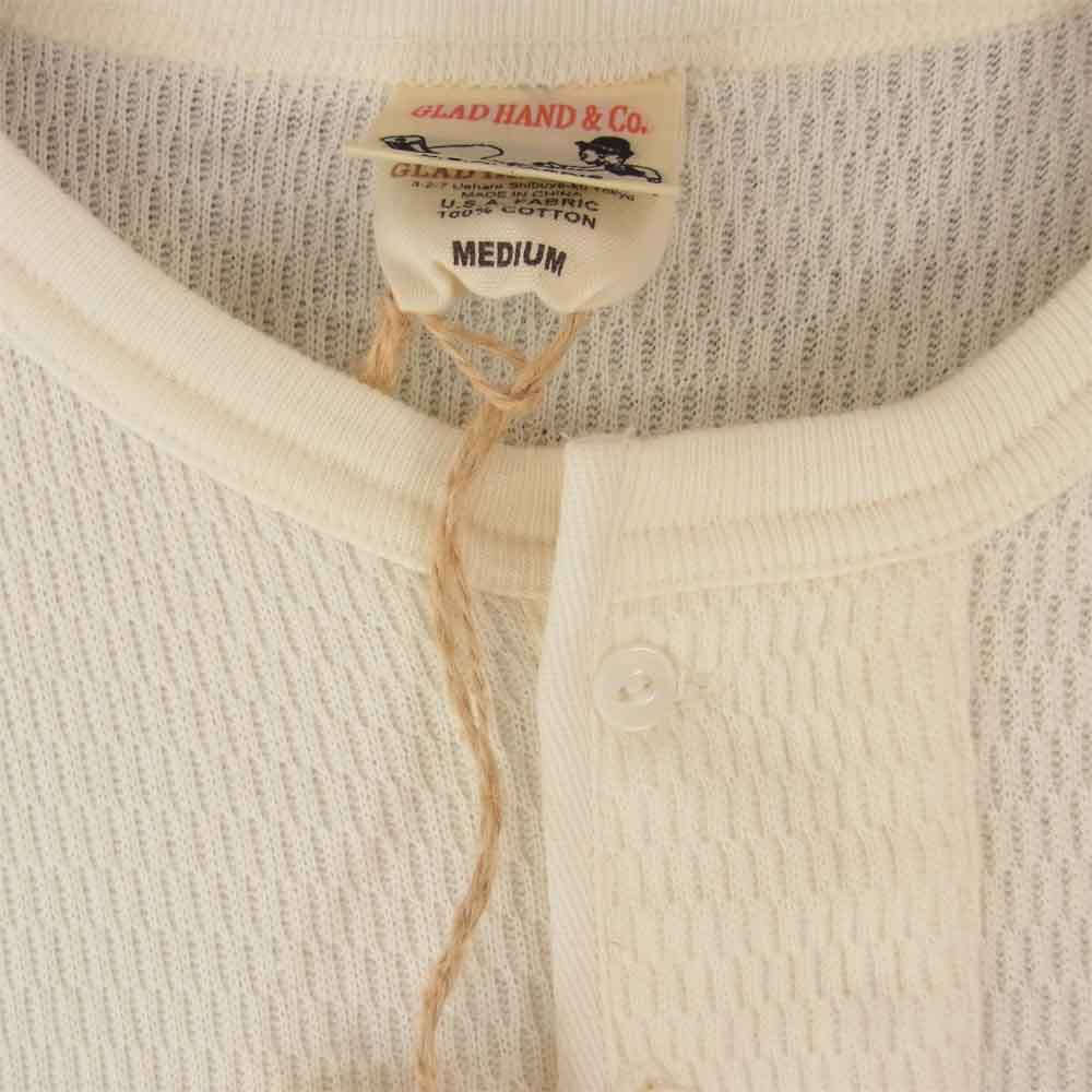 GLADHAND & Co. グラッドハンド GLADHAND-11 11 WAFFLE HENRY L/S T-SHIRTS ヘンリーネック ワッフル ロング Tシャツ ホワイト系 M【新古品】【未使用】【中古】