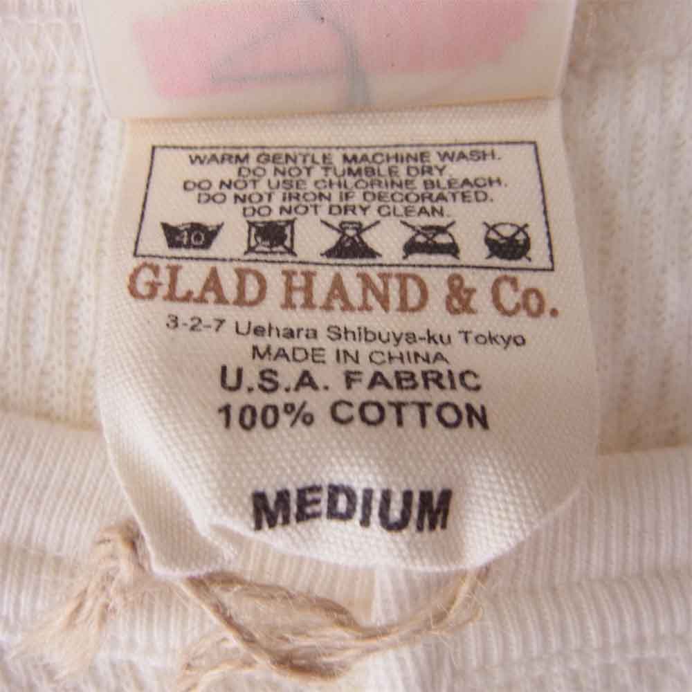 GLADHAND & Co. グラッドハンド GLADHAND-11 11 WAFFLE HENRY L/S T-SHIRTS ヘンリーネック ワッフル ロング Tシャツ ホワイト系 M【新古品】【未使用】【中古】