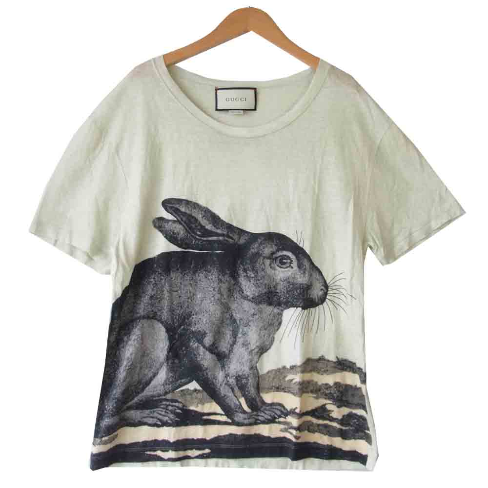 GUCCI グッチ 国内正規 ラビットプリント リネン 麻 半袖 Tシャツ グリーン系 XS【中古】