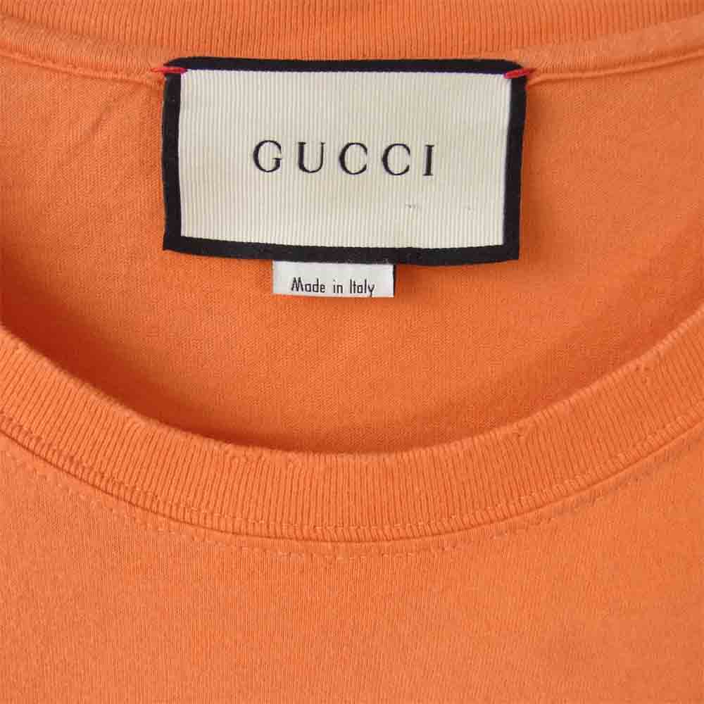 GUCCI グッチ 国内正規 ヴィンテージ加工 GGロゴ プリント Tシャツ オレンジ系 L【中古】