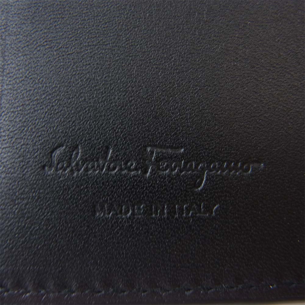 Salvatore Ferragamo サルヴァトーレフェラガモ ダブルガンチーニ 二つ折り 財布 ネイビー系【美品】【中古】