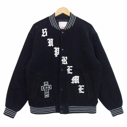 Supreme シュプリーム 18SS Old English Corduroy Varsity Jacket コーデュロイ バーシティ ジャケット ブラック系 M【中古】
