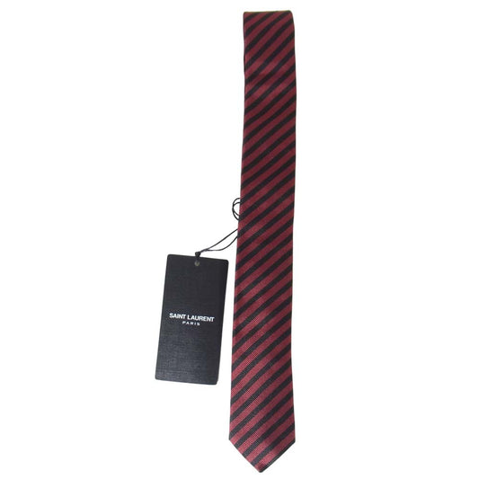SAINT LAURENT サンローラン 557125 4Y009 6160 イタリア製 レジメンタル ネクタイ エンジ系【極上美品】【中古】