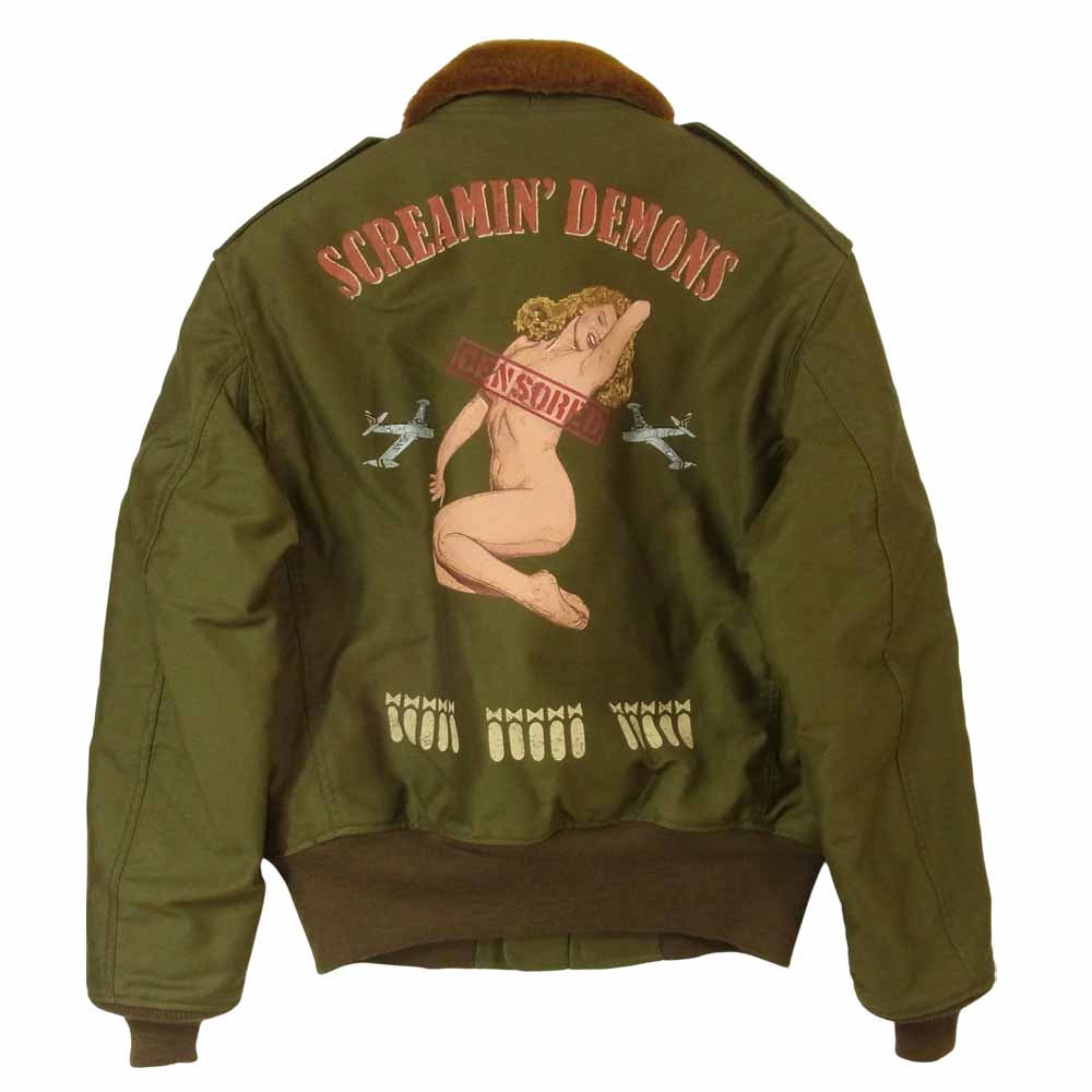 TOY'S McCOY トイズマッコイ B-10 ROUGH WEAR CLOTHING SCREAMIN DEMONS マリリンモンロー プリント フライトジャケット カーキ系 42【美品】【中古】