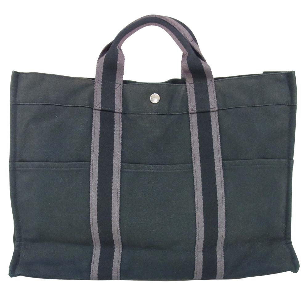 HERMES エルメス フールトゥ MM トート バッグ コットン フランス製 トートバッグ ブラック系【中古】