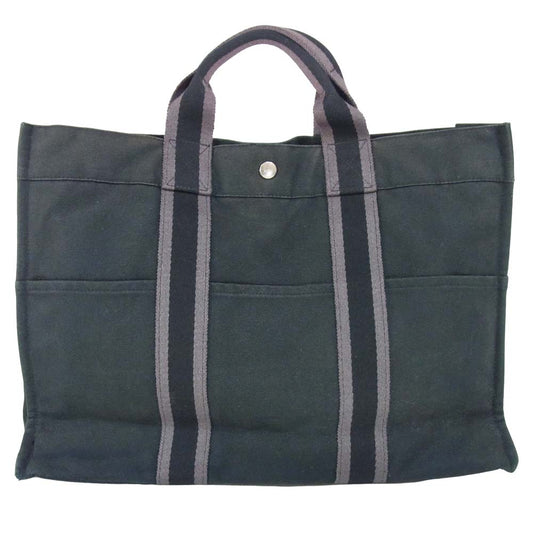 HERMES エルメス フールトゥ MM トート バッグ コットン フランス製 トートバッグ ブラック系【中古】