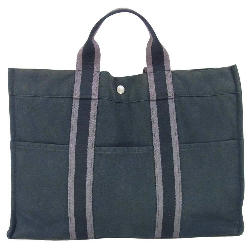 HERMES エルメス フールトゥ MM トート バッグ コットン フランス製 トートバッグ ブラック系【中古】