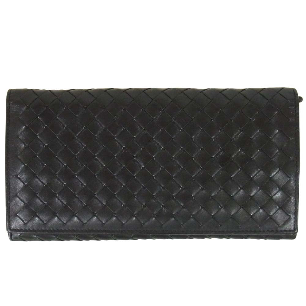 BOTTEGAVENETA ボッテガヴェネタ イントレチャート 2つ折 長財布 財布 イタリア製 ブラック系【中古】
