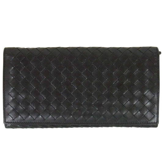 BOTTEGAVENETA ボッテガヴェネタ イントレチャート 2つ折 長財布 財布 イタリア製 ブラック系【中古】