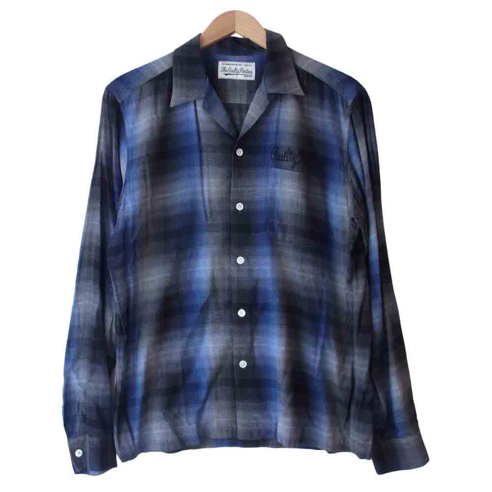 WACKO MARIA ワコマリア オンブレチェック オープンカラー グレー×ブルー L【美品】【中古】