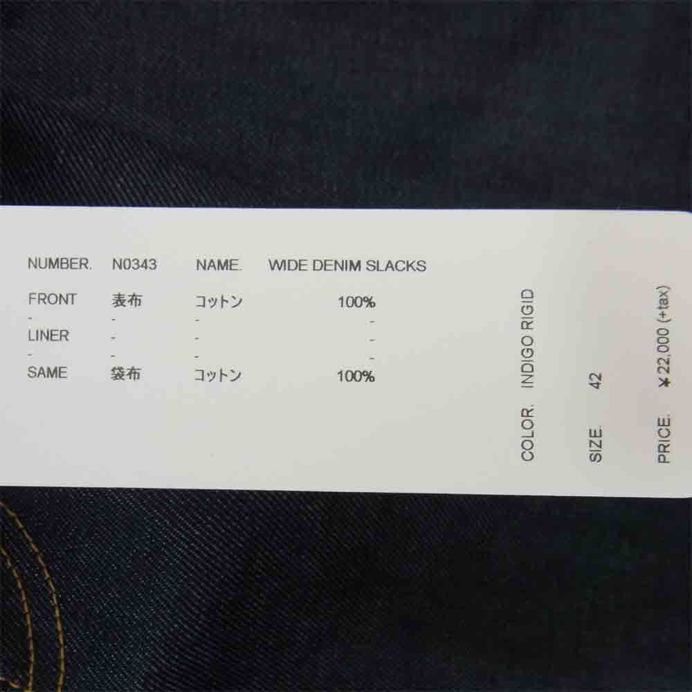 NEON SIGN ネオンサイン 21SS N0343 WIDE DENIM SLACKS ワイド デニム スラックス インディゴブルー系 42【極上美品】【中古】
