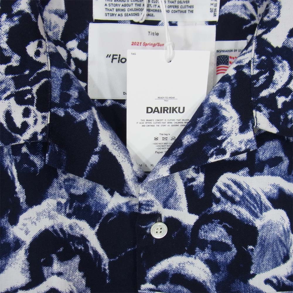 ダイリク 21SS FLOWER CHILDREN lloomm別注 WOODSTOCK Open Coller Shirt 総柄 オープンカラー 半袖 シャツ ネイビー系 M【極上美品】【中古】