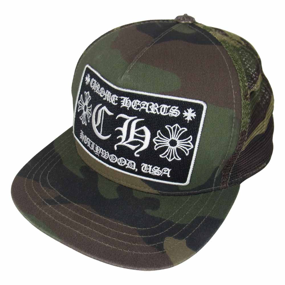 CHROME HEARTS クロムハーツ（原本無） 国内正規品 TRUCKER CAP CH パッチ クロスボール トラッカー メッシュ キャップ カモフラ カーキ系【中古】