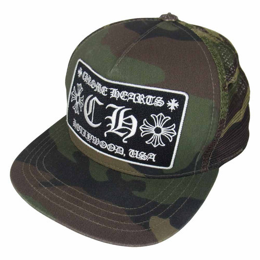 CHROME HEARTS クロムハーツ（原本無） 国内正規品 TRUCKER CAP CH パッチ クロスボール トラッカー メッシュ キャップ カモフラ カーキ系【中古】