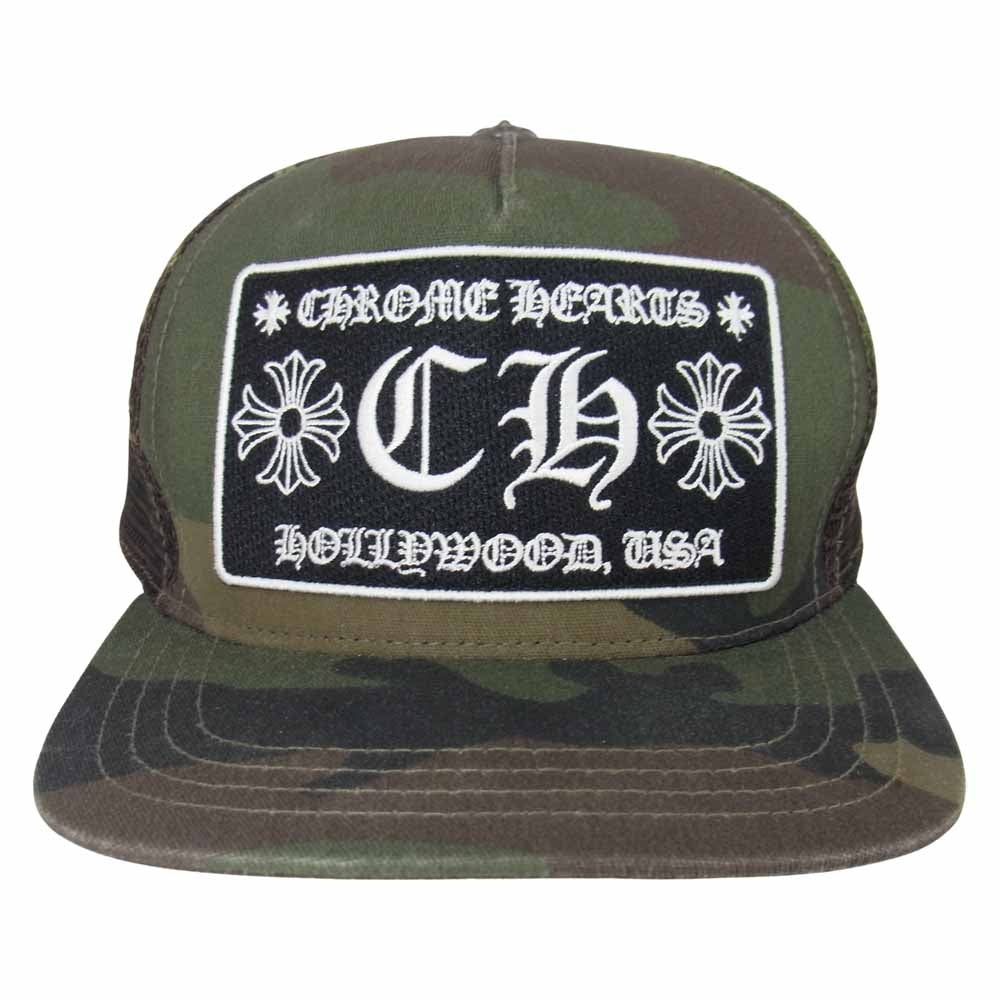 CHROME HEARTS クロムハーツ（原本無） 国内正規品 TRUCKER CAP CH パッチ クロスボール トラッカー メッシュ キャップ カモフラ カーキ系【中古】