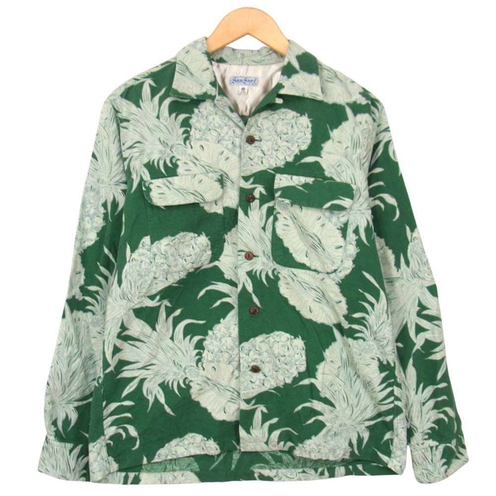 SUN SURF サンサーフ 東洋エンタープライズ コットン 洋柄 ハイビスカス柄 アロハシャツ グリーン系 M【中古】