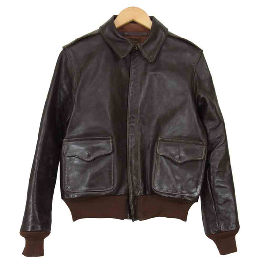 THE FEW ザフュー W535 AC23380 ROUGHWEAR ラフウェア 実名復刻 ホースハイド A-2 フライト ジャケット ブラウン系 40【中古】