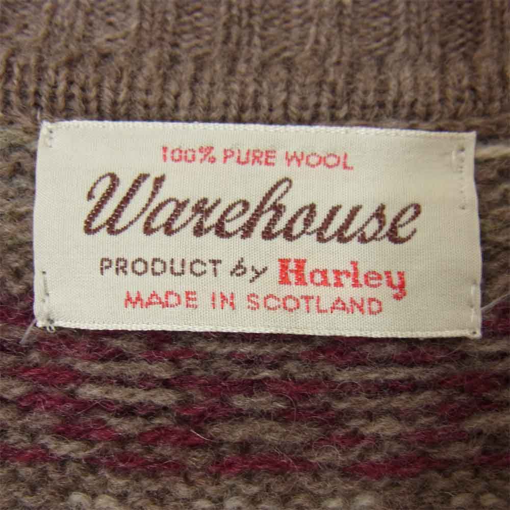 WAREHOUSE ウエアハウス スコットランド製 Harley フェアアイル ニット ベスト ブラウン系 L【中古】