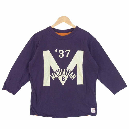 FREEWHEELERS フリーホイーラーズ GUARDING THE MANHATTAN BRIDGE リバーシブル Tシャツ カットソー 紫オレンジ系 M【中古】
