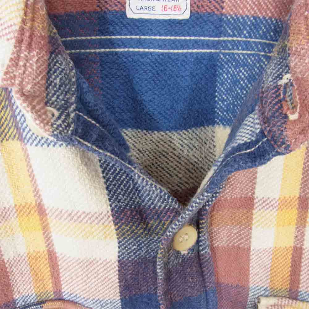 WAREHOUSE ウエアハウス ヘビーネル マチ付 チェック シャツ ブルー系 L【中古】