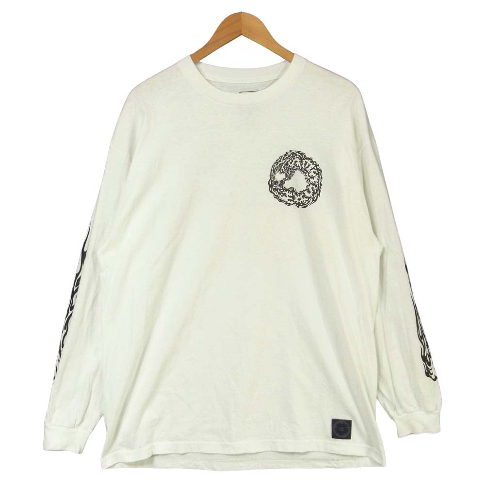 マシス m&m 21SS PRINT L/S T-SHIRT 長袖 Tシャツ コットン 日本製 ホワイト系 XL【美品】【中古】