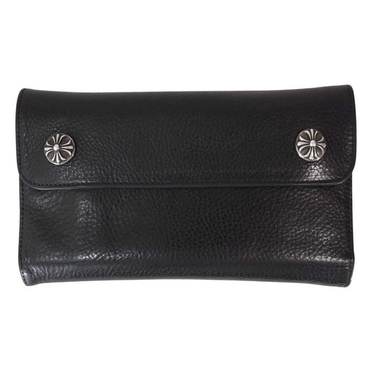 CHROME HEARTS クロムハーツ（原本有） WAVE ウェーブ クロスボール レザー ウォレット ブラック系【中古】