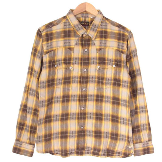 THE FLAT HEAD ザフラットヘッド CW-62W ネイティブ チェック ウエスタン シャツ 茶×黄 38【美品】【中古】