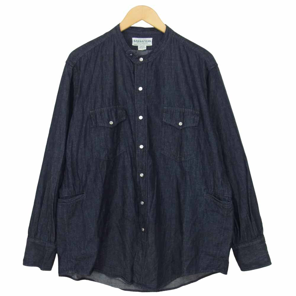SASAFRAS ササフラス Weeds Barrow The Band Half 6オンス デニム シャツ インディゴブルー系 L【美品】【中古】