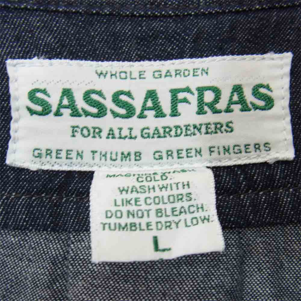 SASAFRAS ササフラス Weeds Barrow The Band Half 6オンス デニム シャツ インディゴブルー系 L【美品】【中古】