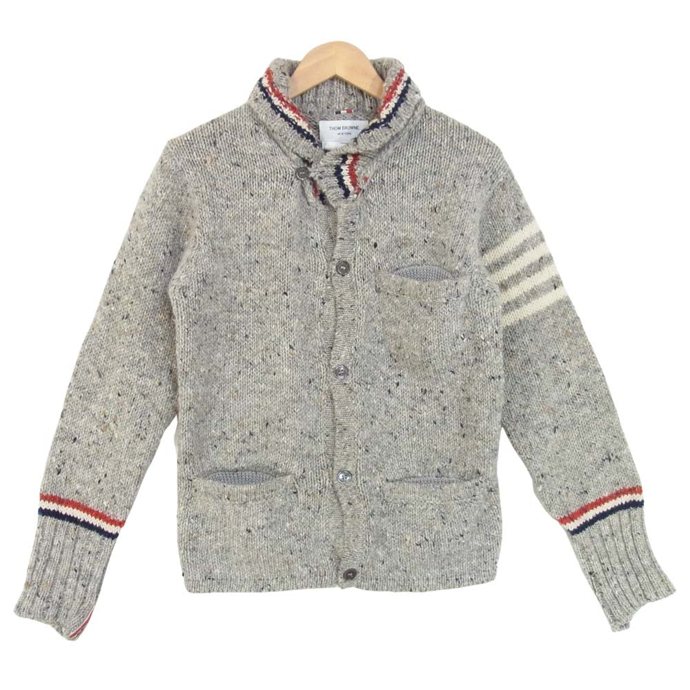 THOM BROWNE トムブラウン 01113D7011 国内正規品 アイルランド製 トリコロール ニット カーディガン グレー系【中古】