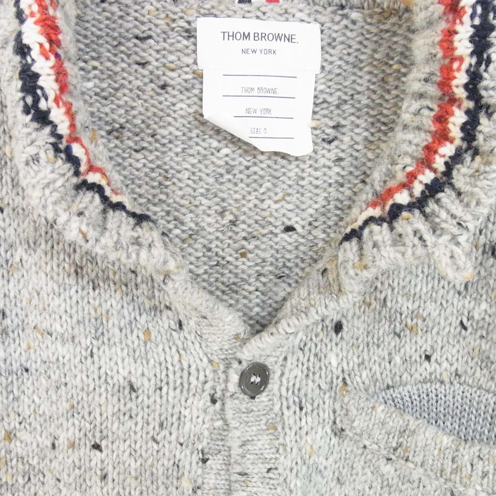 THOM BROWNE トムブラウン 01113D7011 国内正規品 アイルランド製 トリコロール ニット カーディガン グレー系【中古】