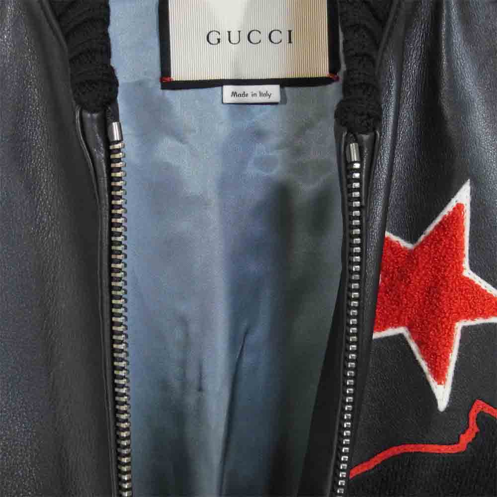 GUCCI グッチ 19SS 454035 XG316 国内正規品 Black Panther Leather Bomber Jacket パンサー レザー ボンバー ジャケット ブラック系 44【美品】【中古】
