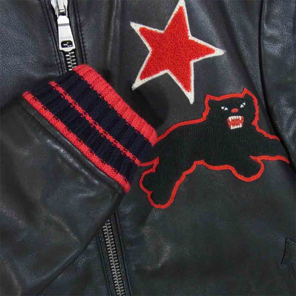 GUCCI グッチ 19SS 454035 XG316 国内正規品 Black Panther Leather Bomber Jacket パンサー レザー ボンバー ジャケット ブラック系 44【美品】【中古】
