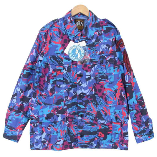 HYSTERIC GLAMOUR ヒステリックグラマー 02201AH07 SIX STARS 刺繍 迷彩 ミリタリー ジャケット ブルー系 M【美品】【中古】