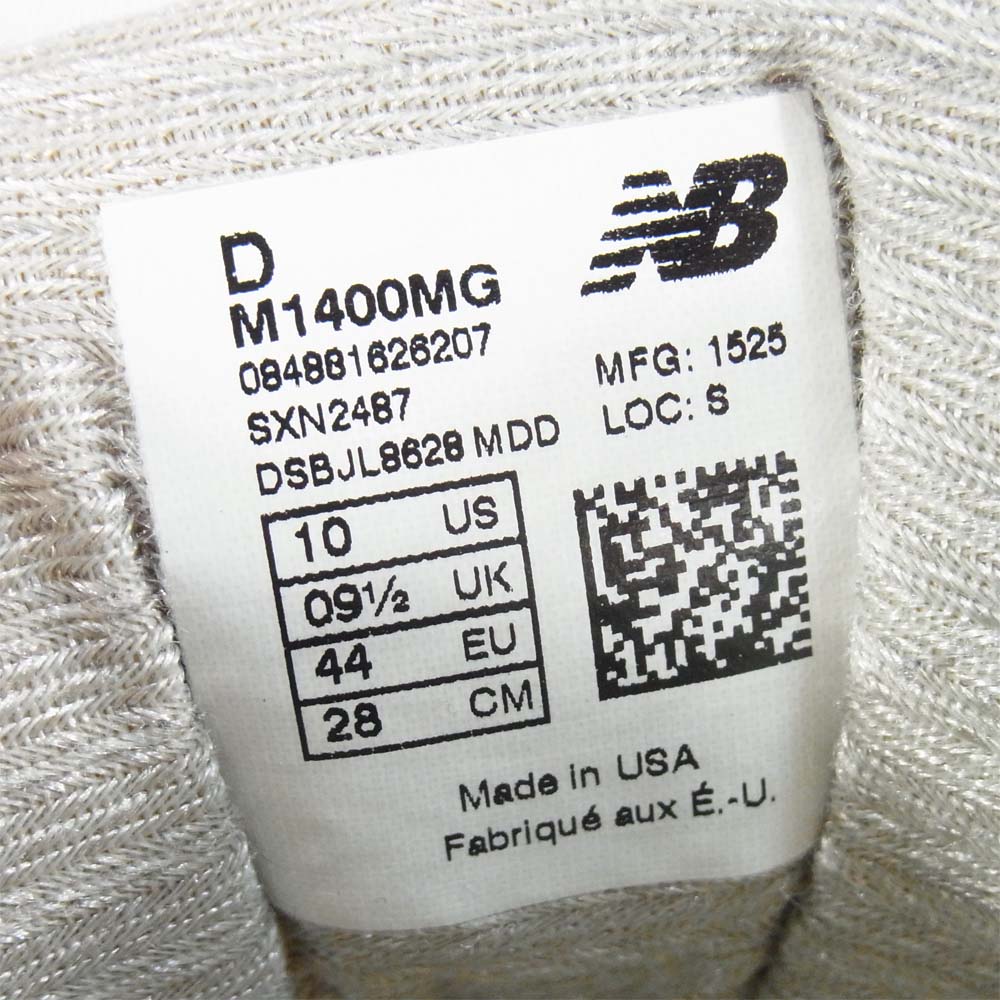 NEW BALANCE ニューバランス M1400MG USA製 ローカット スエード スニーカー グリーン系 US10【中古】