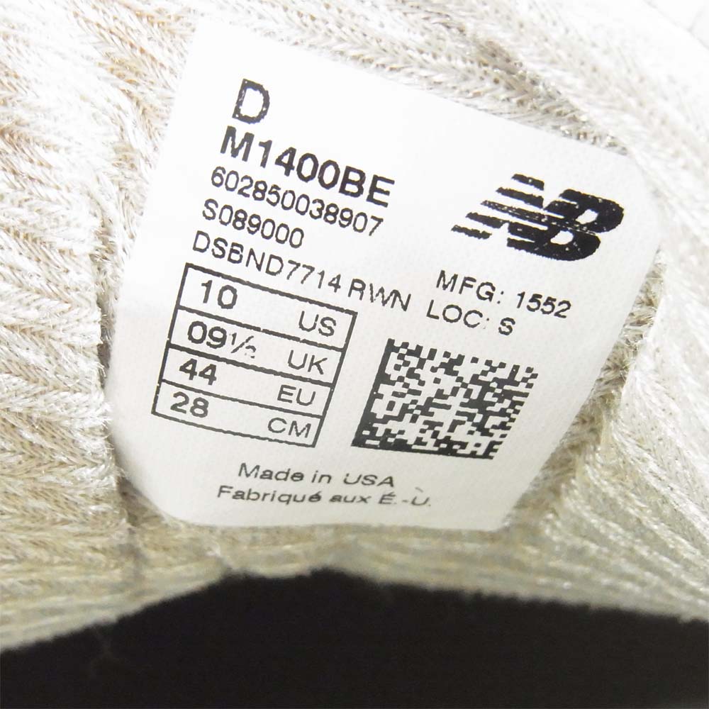 NEW BALANCE ニューバランス M1400BE USA製 ローカット スエード スニーカー ベージュ系 US10【中古】